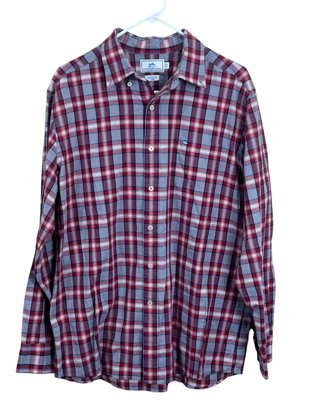 Southern Tide Men's Red and Gray Plaid Button-Down Shirt